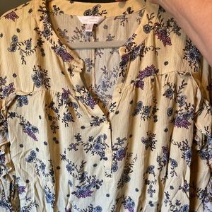 LC Lauren Conrad 100% Rayon blouse. Buttercream yellow flora blouse. Size L